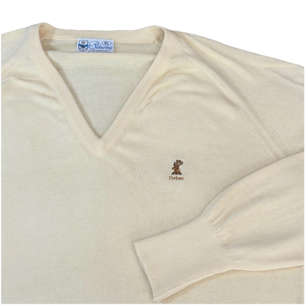 Vintage Pickering Golf Sweater V Neck Men’s Xl Yellow Forbes‎ Logo Embroidery